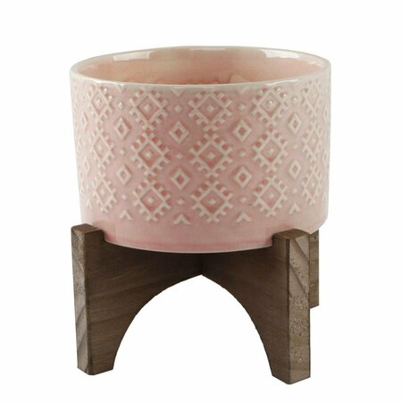 FLORA BUNDA 5&apos;  India Ceramic Planter on Wood Stand CT902E-PK